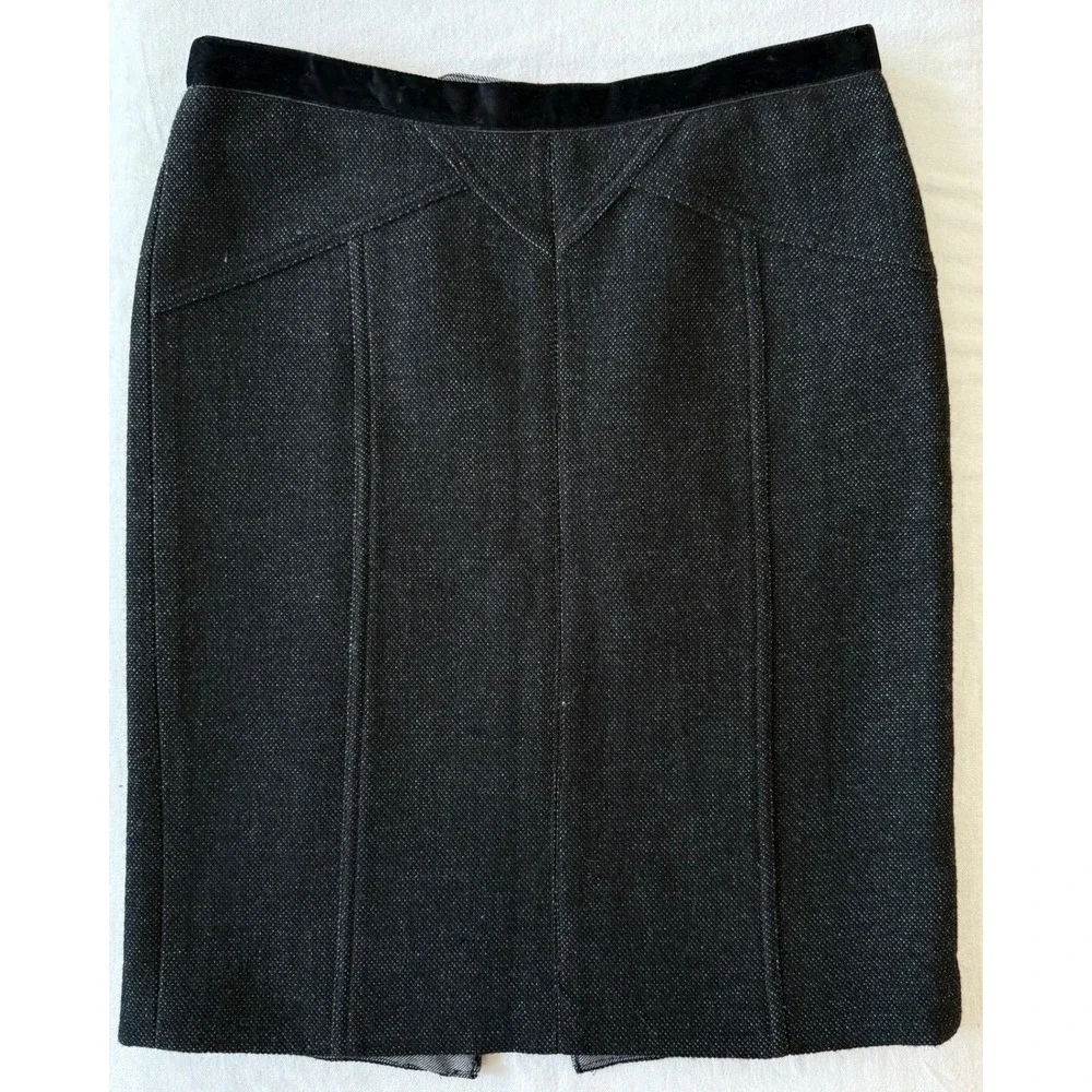 A6 Marc by Marc Jacobs Wool Pencil Skirt Velvet Trim Black Multi Tweed Modern